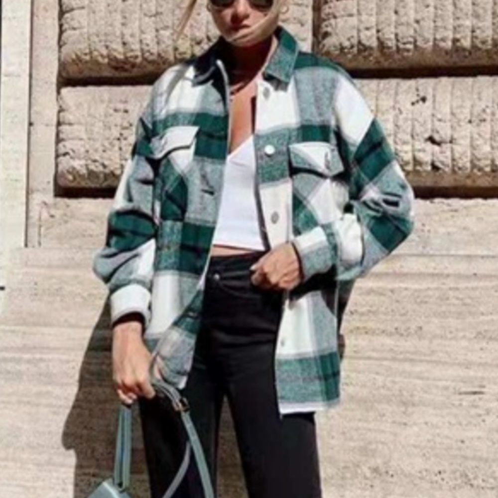 Plaid Stripe Oversized Flannel Shirt Shacket - Picture 3 of 16